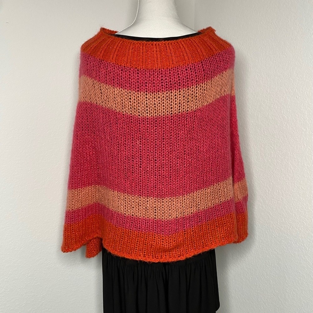 NARDI & TAGLIAFERRI Mohair Acrylic Blend Poncho Orange Pink Boho‎ Cottagecore
